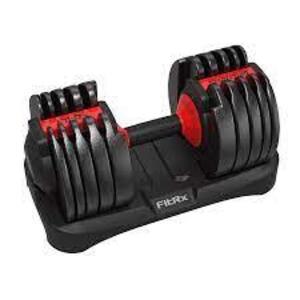 DESCRIPTION: (1) QUICK SELECT ADJUSTABLE DUMBBELL BRAND/MODEL: FITRX SMARTBELL SYSTEM SIZE: 5-52 LB RETAIL$: $89.00 EA QTY: 1