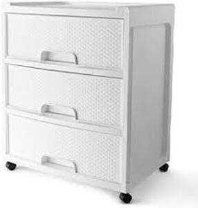 DESCRIPTION: (1) ROLLING 3 DRAWER CART BRAND/MODEL: MAINSTAYS INFORMATION: WHITE SIZE: 22X15X27 RETAIL$: $26.93 EA QTY: 1