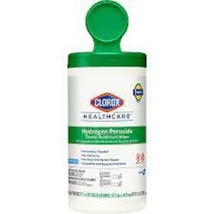 DESCRIPTION: (6) HYDROGEN PEROXIDE WIPES BRAND/MODEL: CLOROX HEALTHCARE SIZE: 95 WIPES PER CONTAINER RETAIL$: $10.00 EA QTY: 6