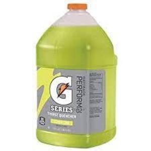 DESCRIPTION: (2) SPORTS DRINK MIX LIQUID CONCENTRATE BRAND/MODEL: GATORADE INFORMATION: LEMON LIME SIZE: 1 GALLON RETAIL$: $17.17 EA QTY: 2