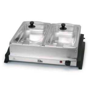 ELITE GOURMET DUAL TRAY BUFFET SERVER IN STAINLESS STEEL RETAILS FOR $34.99