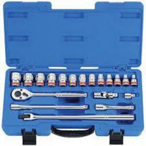 DESCRIPTION: (1) CASE OF SOCKET SET BRAND/MODEL: KT RPO INFORMATION: BLUE CARRY CASE SIZE: 19 PIECES, 1/2" DRIVE SAE RETAIL$: $134.48 EA QTY: 1