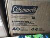 DESCRIPTION: (1) THERMOELECTRIC COOLER BRAND/MODEL: COLEMAN POWERCHILL INFORMATION: NO ICE SIZE: 40 QT RETAIL$: $139.99 EA QTY: 1 - 2