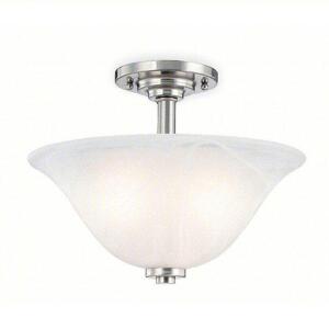 DESCRIPTION: (1) 2-LIGHT SEMI-FLUSH DECORATIVE LIGHT FIXTURE BRAND/MODEL: LUMAPRO #4UZL1 INFORMATION: FROSTED WHITE WITH BRUSHED NICKEL RETAIL$: $135.