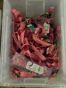 LARGE BOX OF ASSORTED DOG HARNESSES / LEASHES / COLLARS