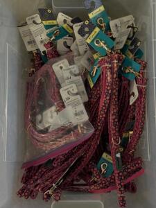 LARGE BOX OF ASSORTED DOG HARNESSES / LEASHES / COLLARS