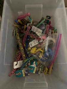 LARGE BOX OF ASSORTED DOG HARNESSES / LEASHES / COLLARS