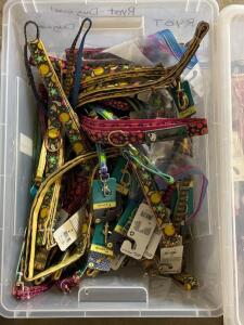 LARGE BOX OF ASSORTED DOG HARNESSES / LEASHES / COLLARS