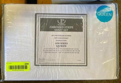 PLAZATEX 1800 SERIES QUEEN EMBOSSED STRIPE SHEET SET RETAILS FOR $36.99