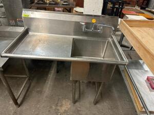 44" SINGLE WELL STAINLESS SINK W/ LEFT SIDE DRY BOARD.