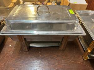 STAINLESS CHAFFER SET W/ STAND, WATER PAN, AND INSERTS.