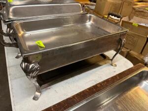 STAINLESS CHAFFER SET W/ STAND, WATER PAN, AND INSERTS.