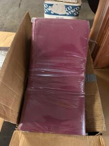 (1) BOX OF 36" X 36" MAROON LINEN TABLE COVERS.