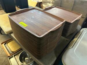 (60) PLASTIC CAFETERIA TRAYS W/ LAMINATE WOOD PATTERN