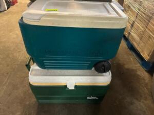 (2) ASSORTED PLASTIC COOLERS.