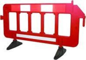 DESCRIPTION: (2) TRAFFIC BARRICADE BRAND/MODEL: LIGHTWEIGHT AND PORTABLE, INTERLOCKING INFORMATION: RED/ORANGE AND WHITE REFLECTIVE SIZE: 78" L�2.2" W