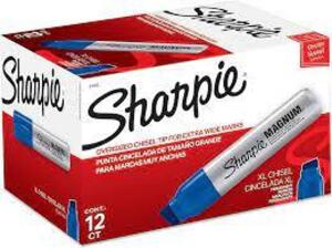 DESCRIPTION: (4) BOXES OF (12) MAGNUM PERMANENT MARKERS BRAND/MODEL: SHARPIE INFORMATION: BLUE SIZE: XL CHISEL RETAIL$: $59.40 PER BOX QTY: 4