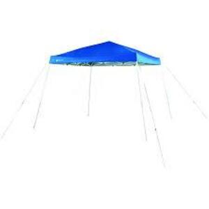 DESCRIPTION: (1) INSTANT SLANT LEG CANOPY BRAND/MODEL: OZARK TRAIL/FGA99SL INFORMATION: WHITE & BLUE/COOLING SHADE SIZE: 10' X 10' RETAIL$: $55.00 QTY