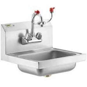 DESCRIPTION: (1) WALL MOUNTED HAND WASH STATION WITH FAUCET AND EYEWASH BRAND/MODEL: KROWNE #20008 INFORMATION: STAINLESS STEEL RETAIL$: $558.00 EA QT