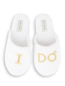 DESCRIPTION: (4) PAIRS OF BRIDAL SLIPPERS BRAND/MODEL: SPARKLE AND BASH INFORMATION: WHITE, FAUX FUR SIZE: GOLD "I DO" RETAIL$: $19.99 EA QTY: 4