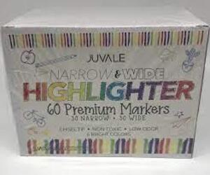 DESCRIPTION: (2) CASES OF (60) NARROW AND WIDE HIGHLIGHTER BRAND/MODEL: JUVALE INFORMATION: 6 BRIGHT COLORS RETAIL$: $20.00 EA QTY: 2