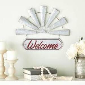 DESCRIPTION: (5) WELCOME SIGN BRAND/MODEL: ETC SEASONAL INFORMATION: METAL RETAIL$: $25.98 EA QTY: 5