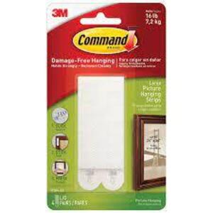 DESCRIPTION: (24) PICTURE HANGING STRIPS BRAND/MODEL: COMMAND/17206-ES INFORMATION: 4-PAIR/WHITE SIZE: .6"L X 3.88"W X 6.75"H RETAIL$: $92.16 TOTAL QT