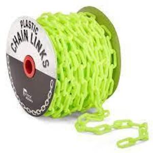 DESCRIPTION: (2) ROLLS OF PLASTIC CHAIN BRAND/MODEL: STOCK ROOM + INFORMATION: GREEN RETAIL$: $34.99 EA QTY: 2