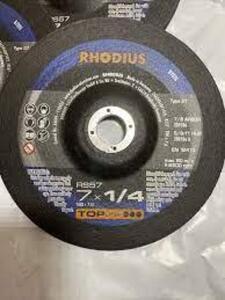 DESCRIPTION: (10) GRINDING DISC BRAND/MODEL: RHODIUS/RS57 INFORMATION: TYPE 27/FOR STEEL SIZE: 9" X 1/4" RETAIL$: 12.98 EACH QTY: 10