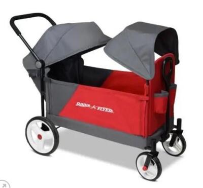 DESCRIPTION: (1) RADIO FLYER DISCOVERY STROLLER WAGON BRAND/MODEL: 3972 INFORMATION: FOLDING WAGON/WEIGHT CAPACITY: 120 LBS/RED & GRAY RETAIL$: $219.9