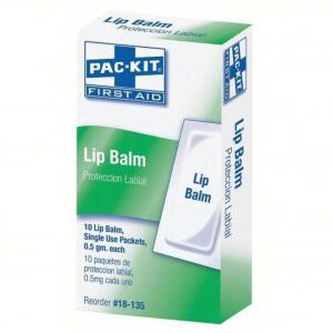 DESCRIPTION: (10) BOXES OF (10) PACKETS OF LIP BALM BRAND/MODEL: FIRST AID ONLY #39P062 SIZE: .5 OZ RETAIL$: $5.00 EA QTY: 10