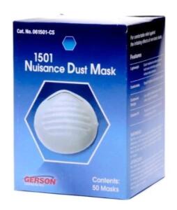 DESCRIPTION: (4) PACKS OF (50) NUISANCE DUST MASK BRAND/MODEL: 1501 INFORMATION: WHITE RETAIL$: $26.60 PER PK OF 50 QTY: 4