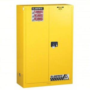 DESCRIPTION: (1) FLAMMABLES SAFETY CABINET BRAND/MODEL: JUSTRITE/894520 INFORMATION: YELLOW, SELF CLOSING, 45 GALLON SIZE: 18" X 43" X 65" RETAIL$: $2