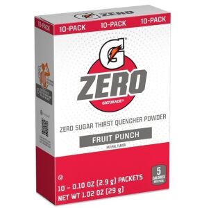 DESCRIPTION: (8) BOXES OF (10) PACKETS OF ZERO SUGAR THIRST QUENCHER POWDE5R BRAND/MODEL: GATORADE ZERO INFORMATION: FRUIT PUNCH SIZE: 2.9 G RETAIL$: