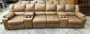 DESCRIPTION: 4-SEATER STADIUM STYLE SOFA RECLINER WITH CUPHOLDERS AND STORAGE SIZE: 140" QTY: 1