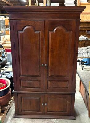 DESCRIPTION: WOODEN 4-DOOR STORAGE CABINET SIZE: 40"X22"X72" QTY: 1