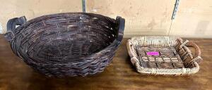 DESCRIPTION: (2) WOVEN BASKETS SIZE: SEE PHOTOS QTY: 2