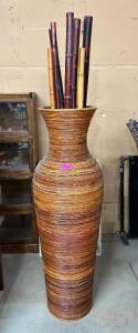 DESCRIPTION: OVERSIZED WICKER VASE WITH BAMBOO RODS QTY: 1