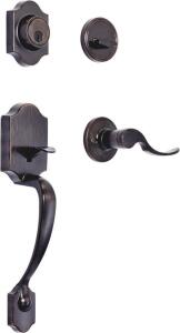 DESCRIPTION: SHELBY LEVER HANDLESET SINGLE CYLINDER IN OIL BRONZE BRAND/MODEL: AMAZON RETAIL$: $63.98 QTY: 1