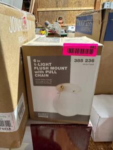 NAME: 6 IN. 1-LIGHT WHITE GLOBE LT FLUSH MOUNT WITH PULL SWITCH DESCRIPTION: 6 IN. 1-LIGHT WHITE GLOBE LT FLUSH MOUNT WITH PULL SWITCH THIS LOT IS: ON