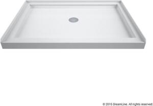 NAME: DREAMLINE SLIMLINE 34 IN. D X 42 IN. W X 2 3/4 IN. H CENTER DRAIN SINGLE THRESHOLD SHOWER BASE IN WHITE DESCRIPTION: DREAMLINE SLIMLINE 34 IN. D