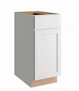 NAME: COURTLAND SHAKER ASSEMBLED 15 IN. X 34.5 IN. X 24 IN. STOCK BASE KITCHEN CABINET IN POLAR WHITE FINISH DESCRIPTION: COURTLAND SHAKER ASSEMBLED 1