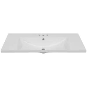 NAME: 36" CERAMIC 3-FAUCET HOLES SINGLE BATHROOM VANITY TOP DESCRIPTION: 36" CERAMIC 3-FAUCET HOLES SINGLE BATHROOM VANITY TOP THIS LOT IS: ONE MONEY