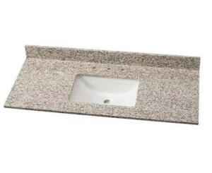 NAME: 49 IN. W GRANITE SINGLE VANITY TOP IN BLANCO PERLA WITH WHITE SINK DESCRIPTION: 49 IN. W GRANITE SINGLE VANITY TOP IN BLANCO PERLA WITH WHITE SI