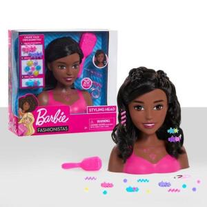 DESCRIPTION: (2) BARBIE FASHIONISTAS STYLING HEAD BRAND/MODEL: 62565 INFORMATION: 20-PIECES/DARK BROWN HAIR RETAIL$: $14.97 EACH SIZE: 10.5"L X 4"W X