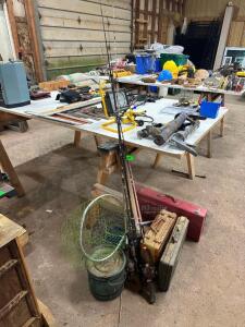 NAME: SMALL GROUP OF FISHING RODS AND BOXES AND ACCESSORIES DESCRIPTION: SMALL GROUP OF FISHING RODS AND BOXES AND ACCESSORIES THIS LOT IS: ONE MONEY