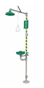 DESCRIPTION: (1) HAWS SHOWER WITH EYE WASH BRAND/MODEL: 8320-8325 INFORMATION: GREEN & YELLOW/GALVANIZED STEEL RETAIL$: $1,103.55 SIZE: 10-5/8"HEAD DI