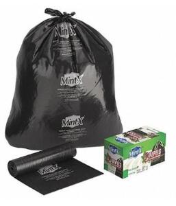 DESCRIPTION: (1) PACK OF (150) MINT-X RODENT-REPELLENT TRASH BAGS BRAND/MODEL: MX3860HD-B22 INFORMATION: BLACK/CORELESS ROLL/MAX LOAD: 50 LB RETAIL$: