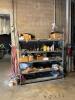 6 FT. SHELVING UNIT WITH ASSORTED HARDWARE AND OLD MOTORS