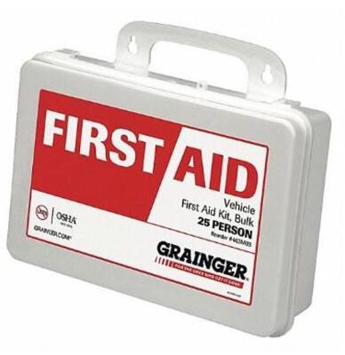 DESCRIPTION: (2) GRAINGER FIRST AID KIT BRAND/MODEL: 59381 INFORMATION: 96-COMPONENTS/PEOPLE SERVED: 11-25/ RETAIL$: $46.32 SIZE: 2.37"H X 6.31"W X 9.